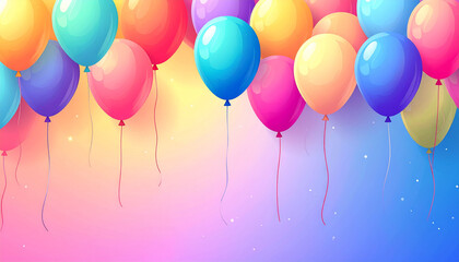 Vibrant and festive arrangement of colorful balloons floating against a softly gradient background, perfect for celebrations and parties