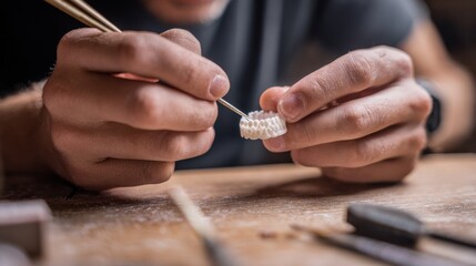 Hands demonstrating the creation process of ondemand 3D printed nail accessories focusing on the customization and precision craftsmanship.
