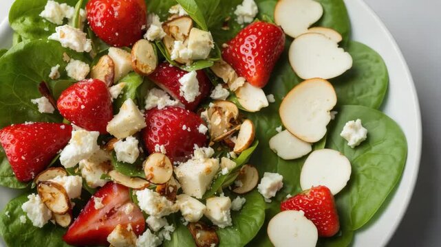 Strawberry spinach salad with feta and almond slices bright healthy summer bowl recipe