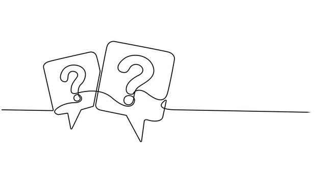 Animated self drawing of continuous line draw Quick tips. Continuous one line drawing of question mark, Animated self drawing question mark and speech bubble. Full length one line animation. 4K video.