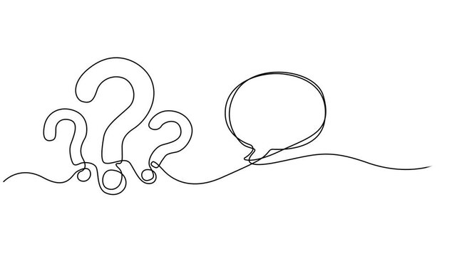 Animated self drawing of continuous line draw Quick tips. Continuous one line drawing of question mark, Animated self drawing question mark and speech bubble. Full length one line animation. 4K video.