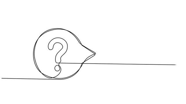Animated self drawing of continuous line draw Quick tips. Continuous one line drawing of question mark, Animated self drawing question mark and speech bubble. Full length one line animation. 4K video.