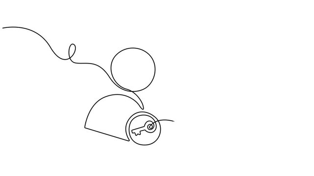 profile icon with key animation continuous one line drawing, 4K video animation with alpha channel. Full length one line animation. thin line and Flat Design