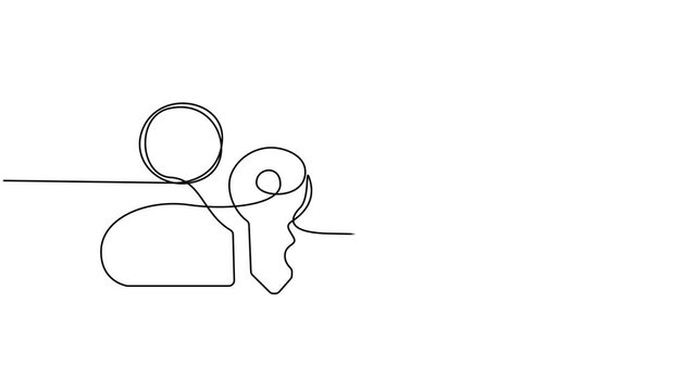 profile icon with key animation continuous one line drawing, 4K video animation with alpha channel. Full length one line animation. thin line and Flat Design