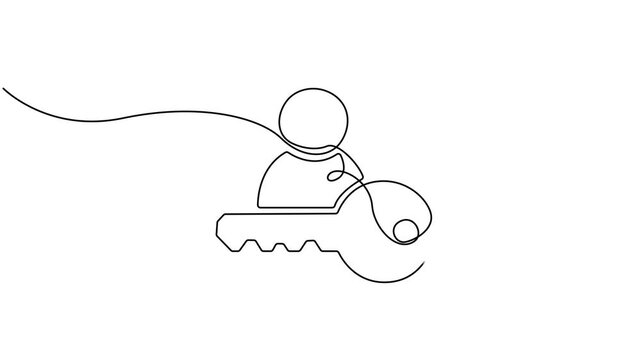 profile icon with key animation continuous one line drawing, 4K video animation with alpha channel. Full length one line animation. thin line and Flat Design