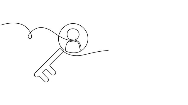 profile icon with key animation continuous one line drawing, 4K video animation with alpha channel. Full length one line animation. thin line and Flat Design