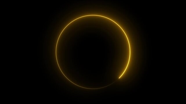 Abstract glowing yellow neon loading bar circle animated background 4k video. Neon line circle frame icon