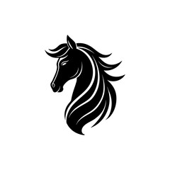 Elegant horse head logo with flowing mane graceful luxury design On white Background Vector illustration © Roni