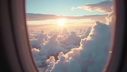sunset view in the airplane window