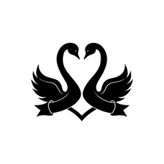Fototapeta premium High end wedding logo featuring two swans forming romantic symbol On white Background Vector illustration