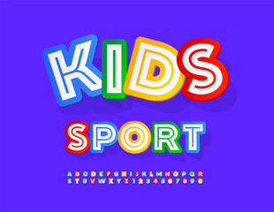 Vector Activity concept Kids Sport. Unique Colorful Font. Bright Sticker Alphabet Letters and Numbers set.