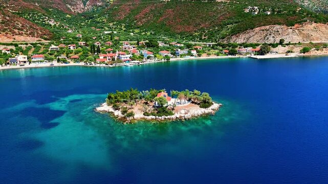Agios Nikolaos islet on the Delphi Riviera, Greece
