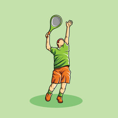 Tennis Player Athlete in Dynamic Pose Vibrant Stylized Vector