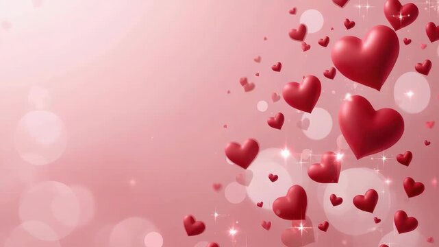 Romantic red heart balloon scene with pink bokeh sparkle and floating festive glow