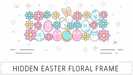 Easter bunny surrounded by colorful flowers and eggs