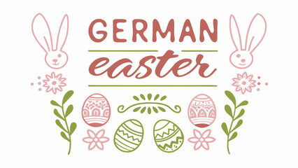 Obraz premium Vibrant German Easter graphic with bunnies and eggs