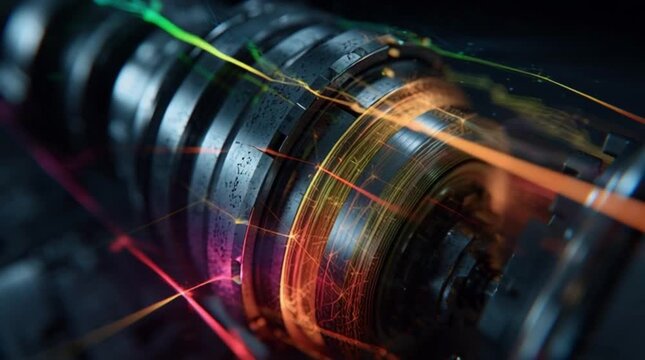 Abstract Data Energy Flowing Over Mechanical Gear Machinery Technology