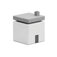 Modern white and gray 3D block structure with chimney
