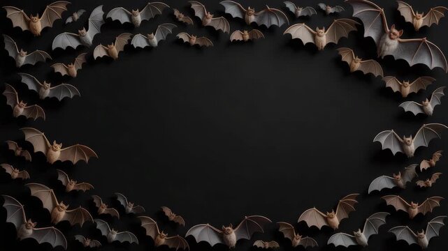 Brown and gray bat silhouette flying around dark background creating spooky Halloween nocturnal
