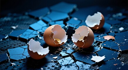 Cracked eggs and broken black tiles