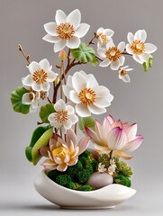 Modern floral ceramic bowl zen decor high resolution image