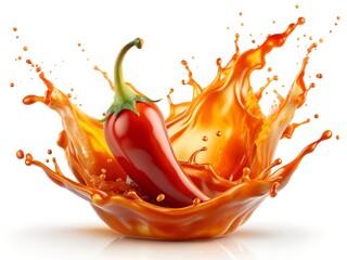 chili pepper sauce splash explosion on white