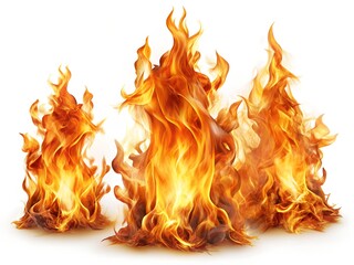 realistic fire flames isolated on white background