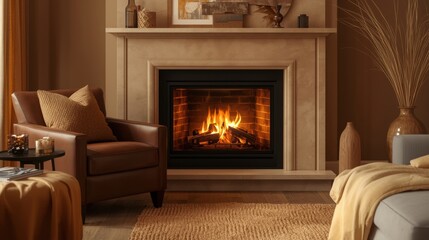 Cozy living room fireplace with warm ambiance