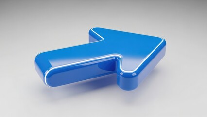 Large blue metallic right arrow symbol on gray background with white highlights and shadows, indicating direction and movement