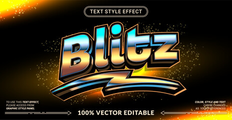 Editable text effect vector &ldquo;Blitz&rdquo; showcases a bold and dynamic style with strong energy, sharp edges, and modern impact, ideal for sports, gaming, action events, and promotions.