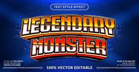 Editable text effect vector &ldquo;Legendary Monster&rdquo; features a bold 3D style with powerful and heroic vibes, perfect for games, superheroes, fantasy titles, posters, and epic branding.