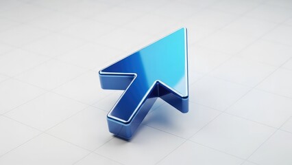 Shiny blue computer mouse cursor icon on white tiled background, symbolizing navigation and technology