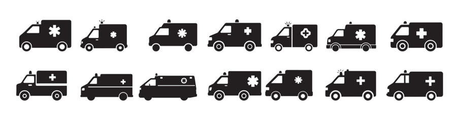ambulance icons silhouette white background  © Aouaj