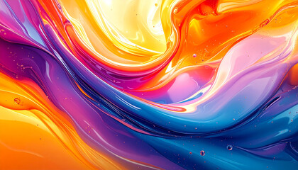 Abstract liquid motion background featuring flowing glossy paint-like forms, smooth motion blur streaks, vibrant modern color palette, layered depth and reflections, artistic fluid dynamics.