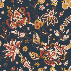 Heritage Folk Floral Midnight vector