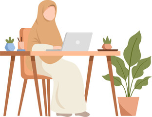 Fototapeta premium Muslim Woman Working From Home Illustration