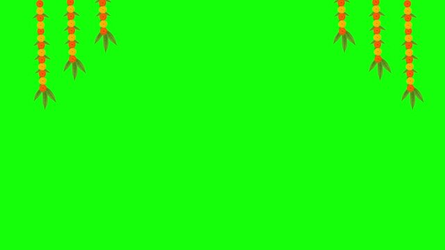 Festival Animated marigold flower garland with alpha background for Hindu festivals and weddings Green screen background