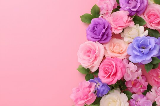Colorful pastel roses bouquet on pink background - Powered by Adobe