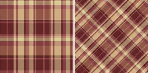 Two seamless tartan patterns in warm hues, evoking tradition and comfort. Ideal for backgrounds, textiles, or design projects seeking a classic yet cozy aesthetic.