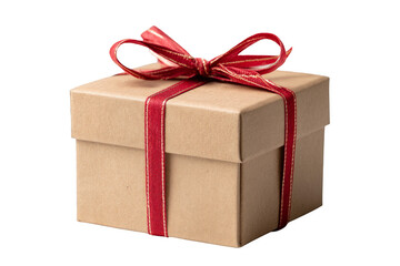Obraz premium A brown box with a red ribbon tied around it