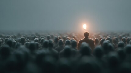 Businessman standing out with unique leadership idea among group, Management and creativity concept