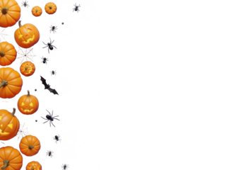 Halloween pumpkins and spiders on isolated transparent background for decoration