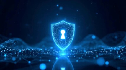 Futuristic cybersecurity shield with glowing lock, digital data protection, network security technology, privacy defense, secure information background video - Powered by Adobe