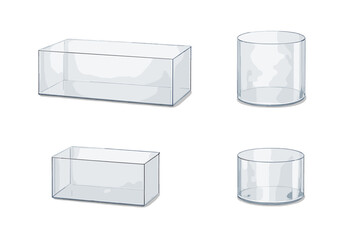 Empty clear acrylic display boxes and cylinders on a gradient background