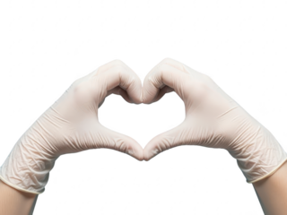 Hands wearing white gloves making a heart shape isolated on transparent background