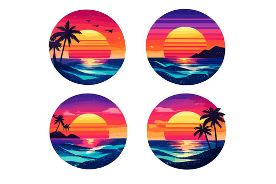 Retro Sunset Beach Circular Art