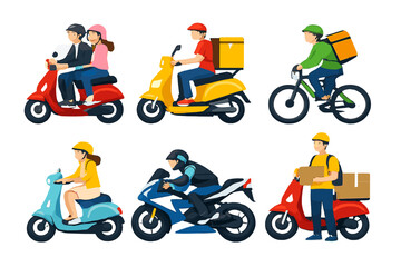 Delivery Riders on Scooters and Bicycle