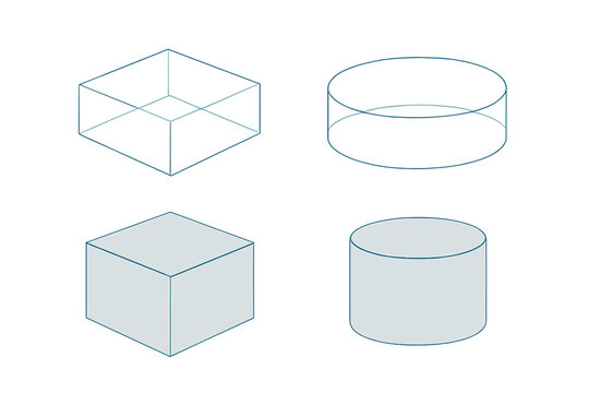 Isometric 3D geometric shapes with glowing outlines