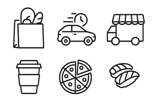 Food delivery and shopping icons on dark background - Powered by Adobe