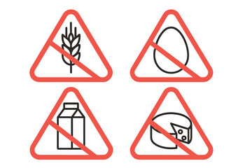 Obraz premium Four allergen warning signs with glowing red borders